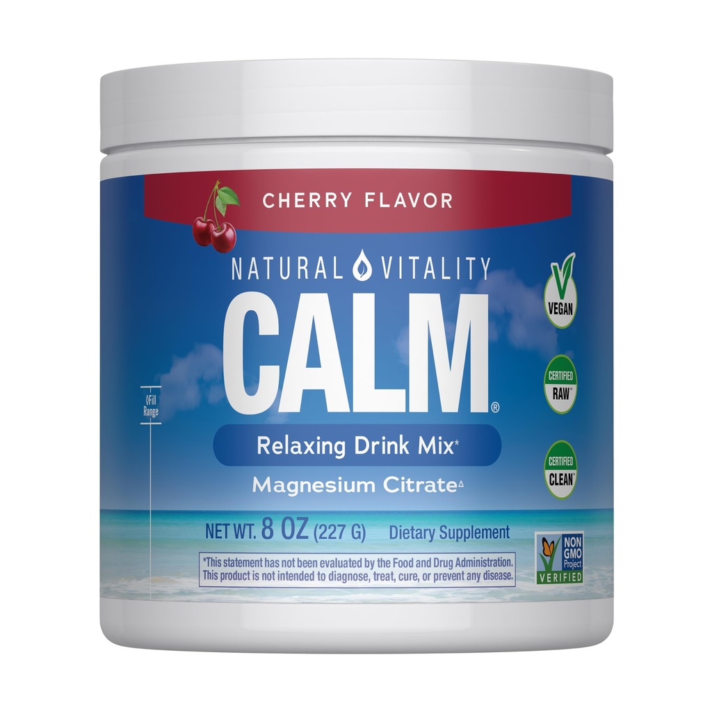 Vitalité naturelle Calme, supplément de magnésium, poudre de mélange anti-stress, sans gluten, végétalien, et non-OGM, cerise, 8 oz