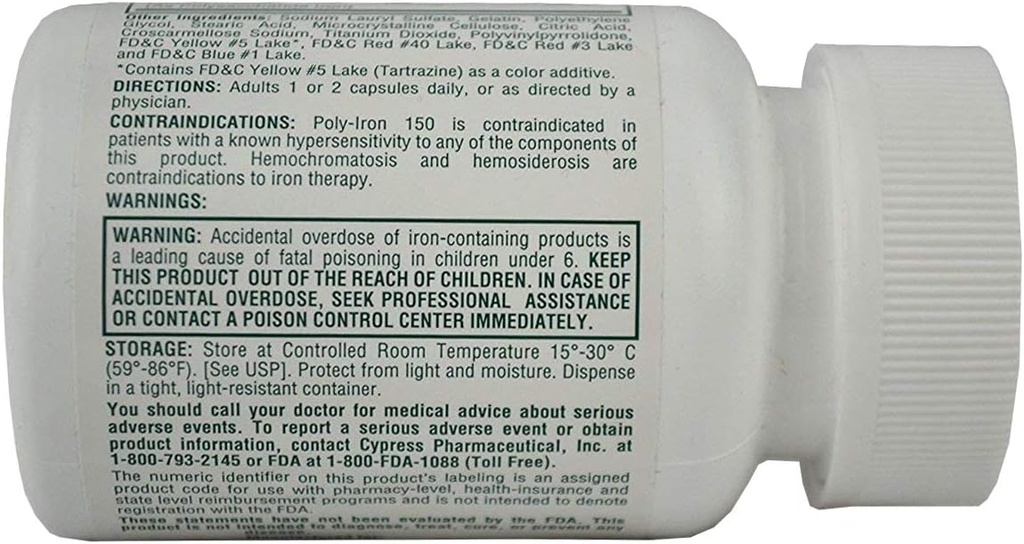 Poly-Iron 150 Capsules se compare à Niferex 150, 100 ea