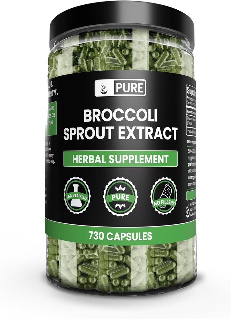 Ingrédients originaux purs Extrait de brocoli (730 Capsules) Pas de Magnésium ou de Rice Filters, Toujours Pure, Verified Lab