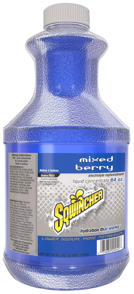 Sqwincher 030320-MB Concentré liquide, rendement de 5 gallons, bleu, standard (paquet de 6)