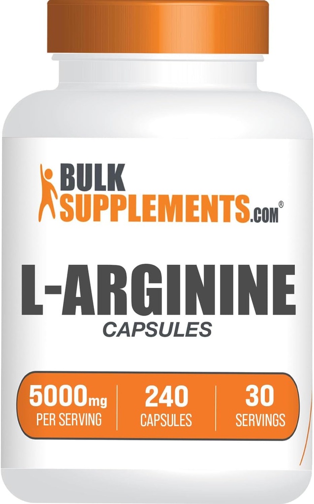 BulkSupplements.com L-Arginine 5000mg Capsules - Arginine Supplement, Nitric Oxide Supplement, L-Arginine Capsules - Gluten Free, 8 Capsules per Serving, 240 Capsules (Pack of 1)
