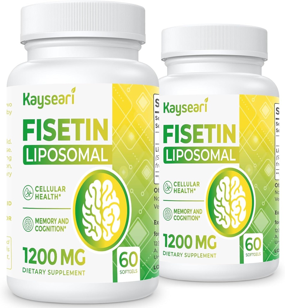Fisetin 1200mg Liposomale Fisetin Suppléments 98% Pure Fisetin Polyphénols Antioxydants Immunité Santé Vieillissement Soutien cognitif Non-OGM 120 Capsules