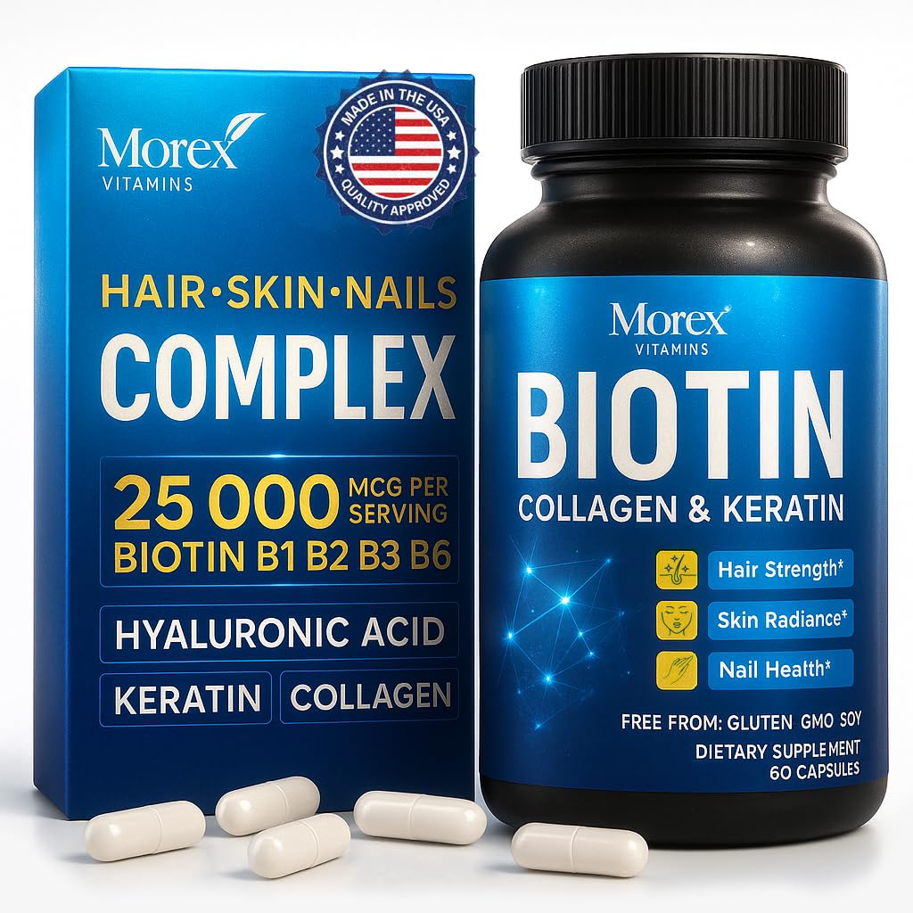 Capsules de kératine et de collagène Biotine - Fabriqué aux États-Unis - Collagène naturel, kératine et biotine pour la croissance des cheveux - Vitamines de biotine et de collagène avec des peptides multicollagènes pour la perte des cheveux, la peau et les ongles - 60 capsules