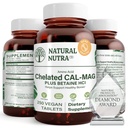 Natural Nutra Chélaté Calcium Magnésium 1000/500 mg Suppléments Plus Betaine HCL - Chélaté Cal Mag améliore la densité osseuse, soutient les muscles, les dents, la santé cardiovasculaire et nerveuse, 250 comprimés végétaliens