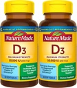 Nature Made Maximum Strength Vitamine D3 10000 UI (250 mcg), complément alimentaire pour os, dents, muscles et immunitaires, 60 Softgels, 60 jours d'approvisionnement - Pack de 2