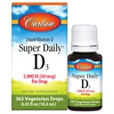 Carlson - Super Daily D3, gouttes de vitamine D, 2000 UI par goutte, 1 an d'approvisionnement, vitamine D3 liquide, coeur et immunitaire santé, végétarien, gouttes de vitamine D liquide, non aromatisé, 365 gouttes
