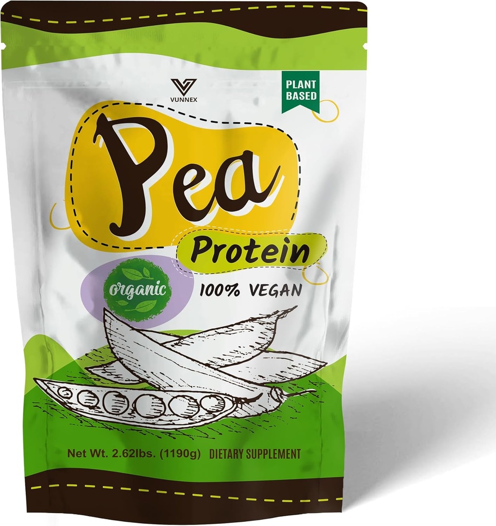 A base végétale - 100% poudre de protéines de pois hydrolysées bio pur - Canada Pois jaunes cultivés, végétaliens naturels non aromatisés, sans produits laitiers, sans gluten, sans soja, sans sucre, sans OGM avec BCAA 2,62lb