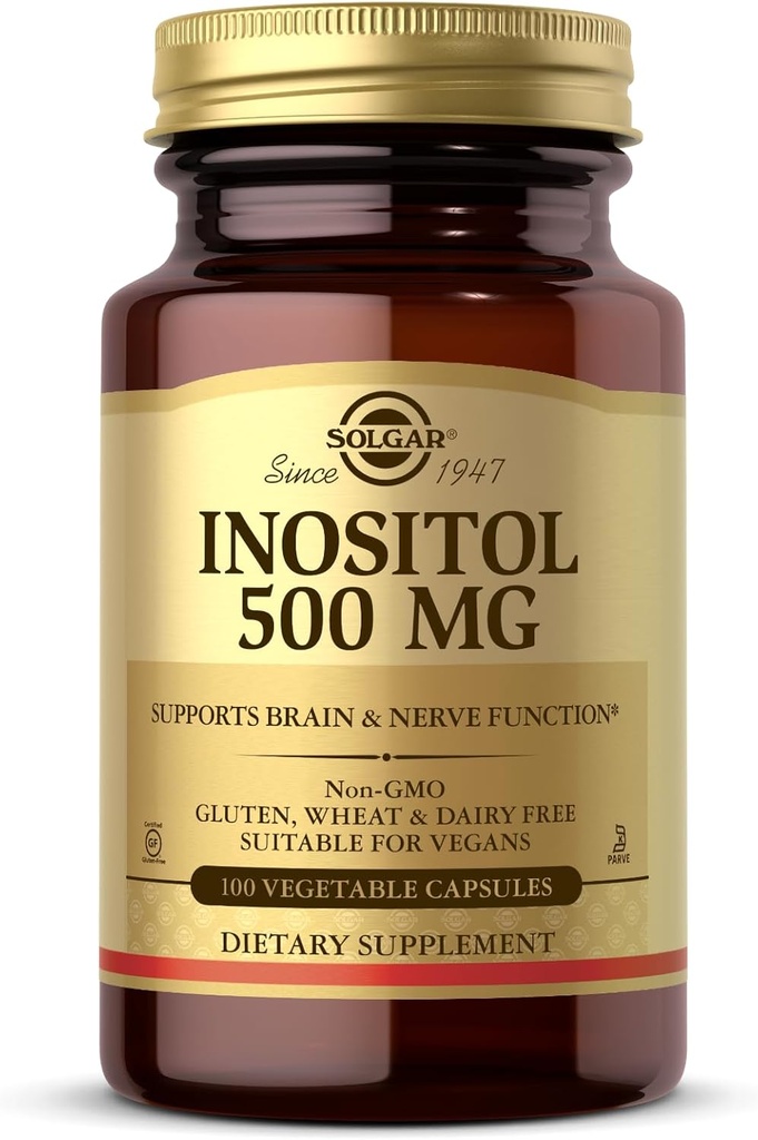 Solgar Inositol 500 mg - 100 capsules végétales - soutient la fonction cellulaire et la santé cérébrale - végétalien, sans gluten, sans laiterie, casher - 100 portions