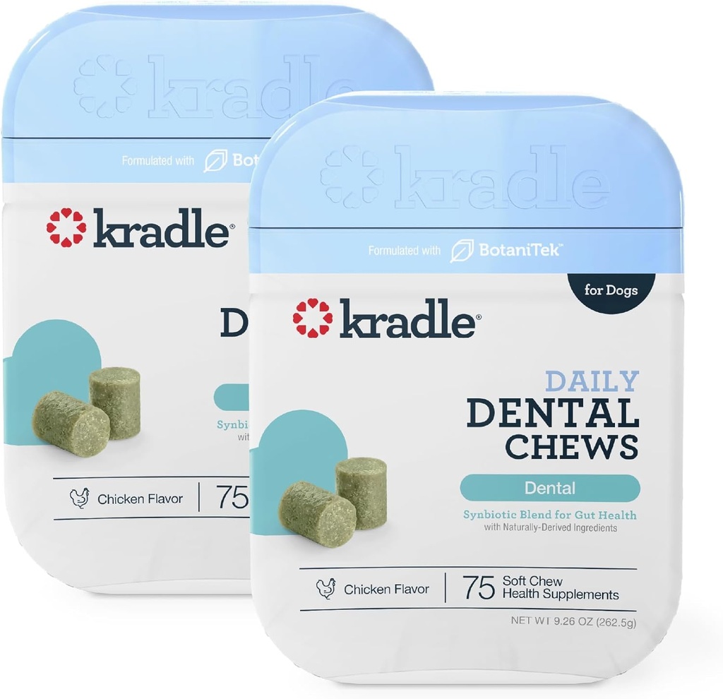 Chews dentaires Kradle pour chiens - Poudre de Pyridoxine d'Ashwagandha HCL - routine dentaire nocturne - soutient la relaxation et l'hygiène buccodentaire - 150 Chews