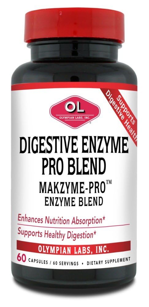 Olympians Labs Enzymes Digestifs Makzyme-Pro, 60 Capsules, Breaks Down Protéines, glucides, graisses, huile et lait, 60 portions