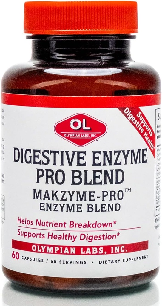 Olympians Labs Enzymes Digestifs Makzyme-Pro, 60 Capsules, Breaks Down Protéines, glucides, graisses, huile et lait, 60 portions