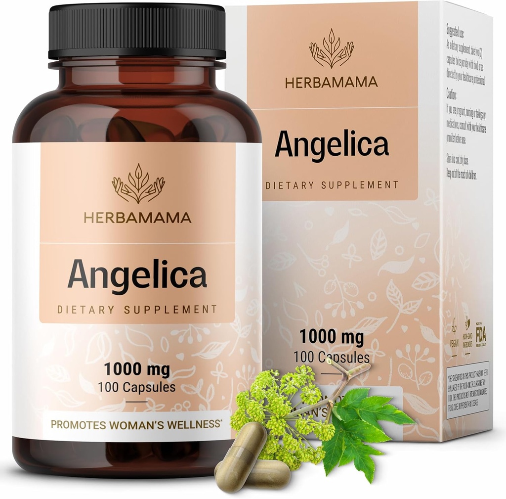 HERBAMAMA Dong Quai Supplement - 1000mg Angelica Root pour le soutien des femmes - Dong Quai Capsules en poudre - Vegan, Supplément anti-oxydant pour les plantes Angelica non-OGM pour les femmes