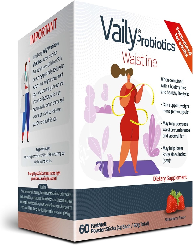 Gestion du poids Probiotique Powder Sticks - 60 bâtons de taille dissolvables par voie orale - Suppléments santé Gut pour la gestion de la circonférence de la taille - Supplément métabolique pour une alimentation et un mode de vie sains