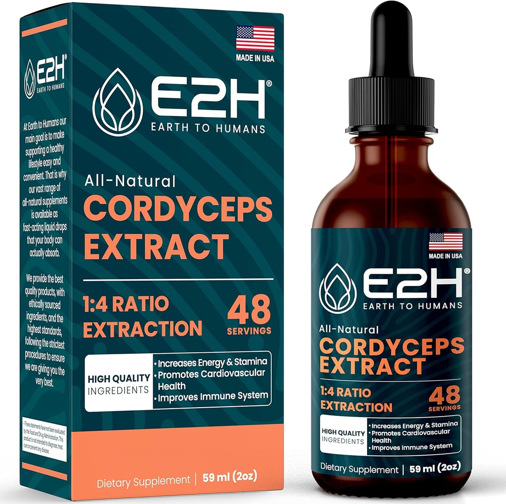 Cordyceps Mushroom Supplement - Faster Absorption Than Cordyceps Mushroom Capsules or Powder - Our Cordyceps Extract Promotes Energy & Stamina Support - Mushroom Extract - 2 Fl Oz by E2H