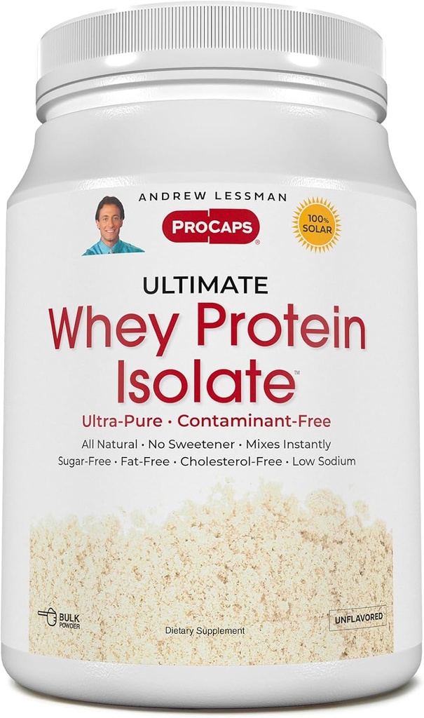 ANDREW LESSMAN Ultimate Whey Protein Isolate 30 portions - Soutient la récupération d'entraînement et lent Muscle Non-OGM, Pas d'ajout de saveurs, sans gras, sans sucre et sans édulcorant, certifié Kosher. Aucun additif