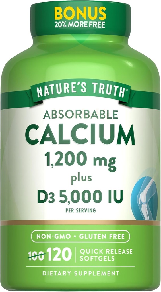 La vérité de la nature Calcium absorbant 1200 mg avec la vitamine D3 5000 UI 120 Softgels