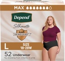 Depend Silhouette Adult Diapers, Incontinence & Postpartum Bladder Leak Underwear for Women, Maximum Absorbency, Large, Black, 52 Count (2 Packs of 26), Packaging May Vary