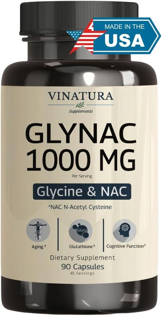 Supplément VINATURA GLYNAC 1000MG - Supplément Glycine et NAC - 90 Capsules