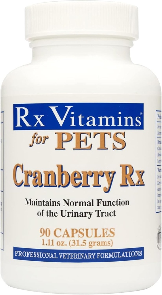 Rx Vitamins Cranberry Pills for Dogs - Cat Urinary Tract Medicine Support - UTI Treatment for Pets - Dog & Cat Urinary Relief Aid - 90 Cap.