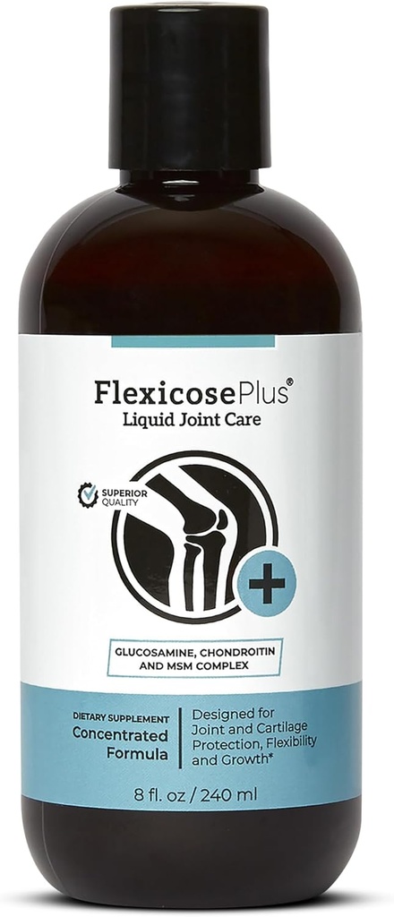 Flexicose Plus - Soins articulaires liquides - 8 fl oz - Supplément de soutien articulaire avancé avec Glucosamine, Chondroïtine & MSM Complexe Soins articulaires pour hommes et femmes