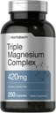 Horbäach Triple Magnésium Complexe de 420 mg de 420 mg de 250 Capsules de formule sans OGM et sans gluten