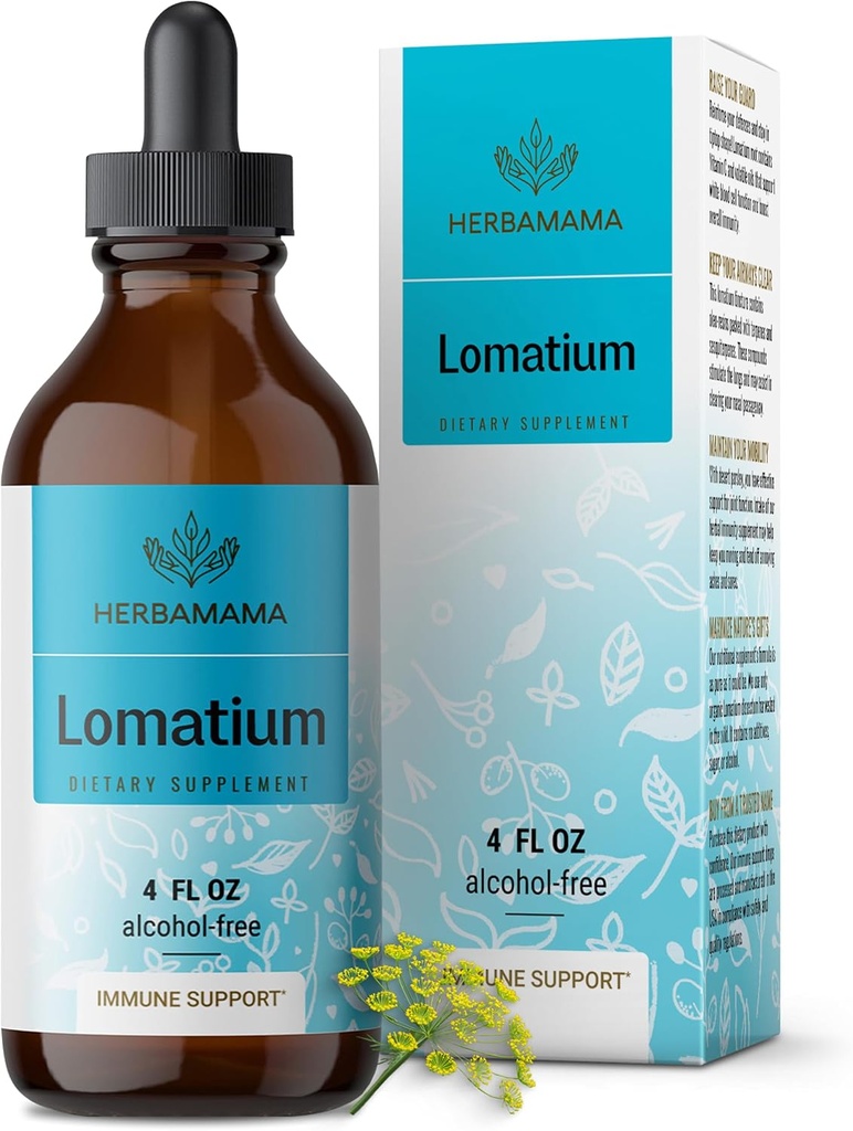 Teinture de racine de lomatium HERBAMAMA - Extrait végétalien de dissectum de lomatium pour nettoyage pulmonaire et désintoxication - Supplément de soutien respiratoire sans OGM, sans alcool et sans sucre, 56 jours