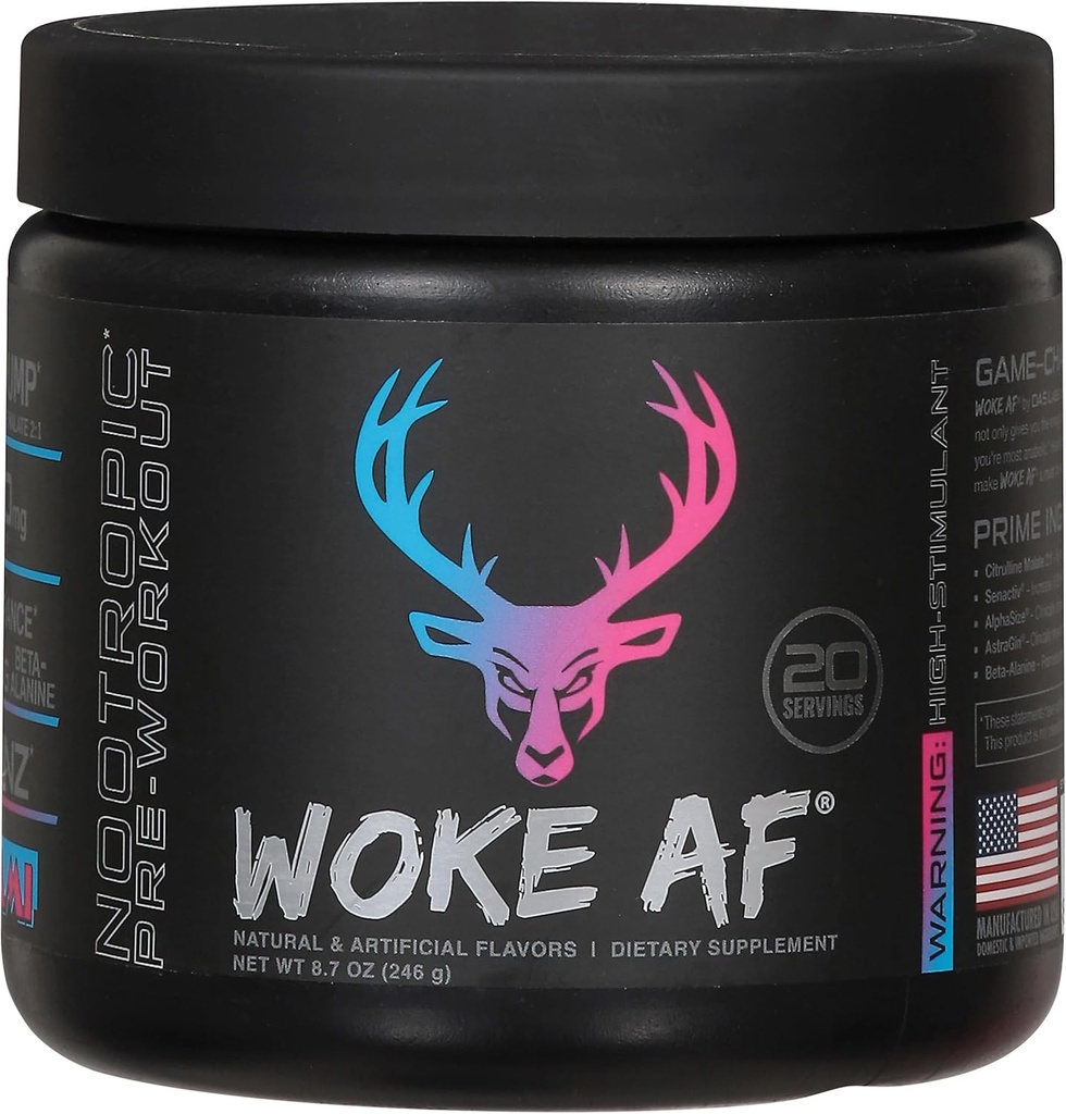 Woke Af enveloppé la poudre de pré-entraînement, énergie accrue, Miami, 333mg caféine, 20 portions