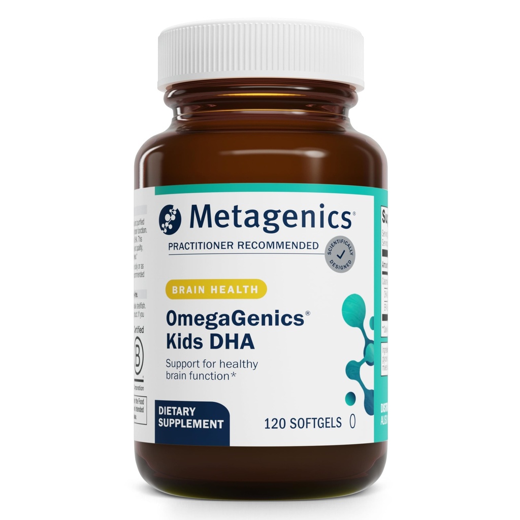 Métagène MétaKids DHA - Supplément pour enfants DHA et EPA - pour la santé du cerveau et le soutien* - Soutien immunitaire* - de l'huile de Calamari - Saveur de fruits naturels - 120 Softgels