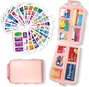 Pill Organisateur avec étiquettes de médicaments 161 Étiquettes Voyage quotidien Pill Container Mini Organisateur de médicaments Entreposage Pill Organizer Travel Essentials Pill Case 7 Day (Pink, 1 Pack)