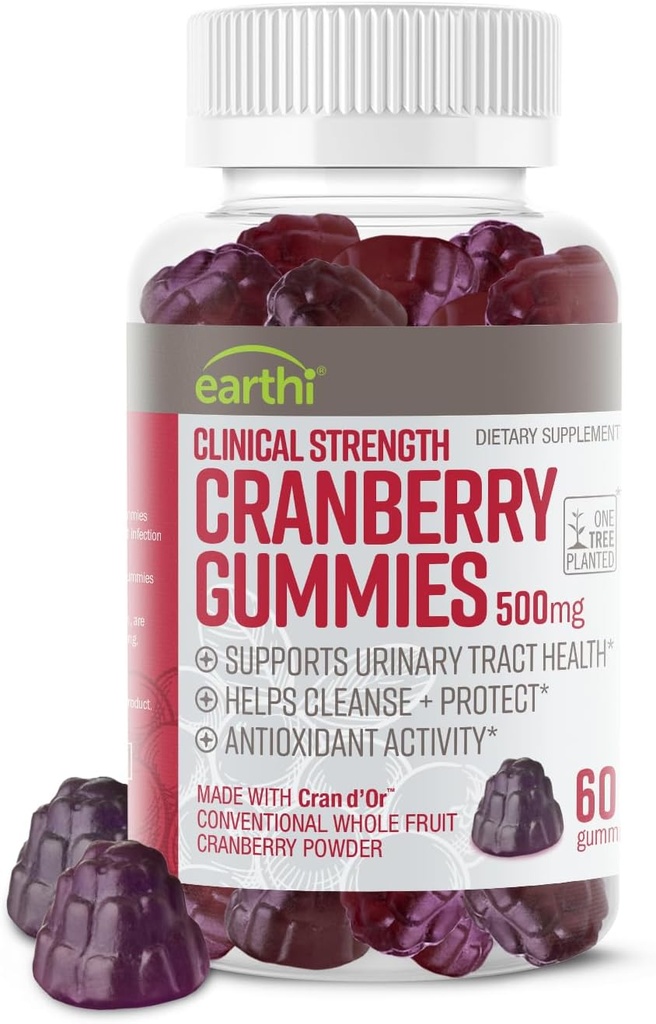 Strength Clinical Cranberry Gummies 500mg - Soutien au piège urinaire pour les femmes et les hommes - Superaliments antioxydants pour nettoyer et protéger - Cran d'Or supplément en poudre de canneberge (60 Gummies)