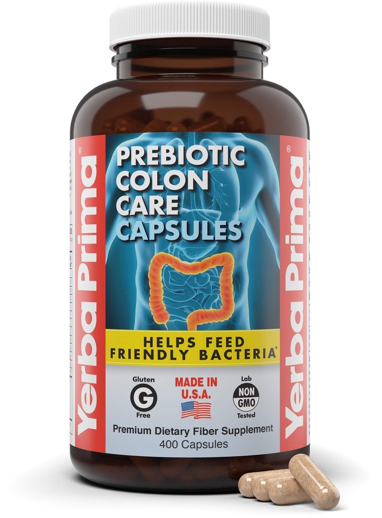 Ierba Prima Prebiotic Colon Care Capsules, 400 Caps - Cinq formes de Fibre Plus FOS Pré-biotiques - Supplément diététique pour la santé - Fibres solubles et insolubles pour la régularité et le soutien digestif
