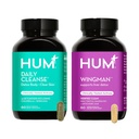HUM Supplément complet de la peau et du foie de la nutrition, Wingman et Daily Cleanse A Green Detox & Lait Thistle pour le soutien des soins de la peau et la santé du foie, 2 Pack Bundle, 60 Capsules Vegan