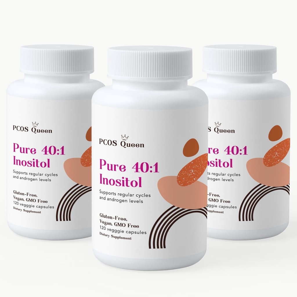 Pure 40:1 Inositol - Myo + Supplément D-Chiro Inositol - pour les femmes ayant besoin de fertilité, de peau et de cycles menstruels - 3 bouteilles