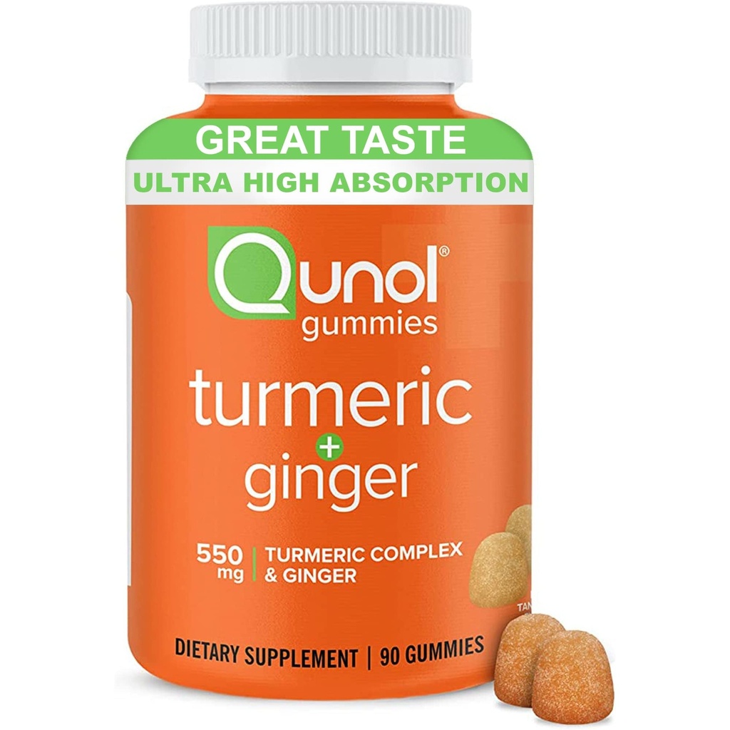 Gummies turcuma et gingembre Qunol - Supplément de soutien mixte avec ultra haute absorption, 90 gummies Vegan et sans gluten