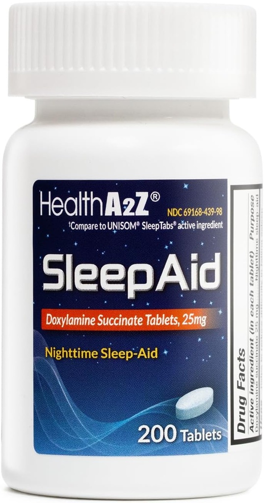 HealthA2Z® Sleep Aid.Succinate de Doxylamine 25mg (200 Nombres (paquet de 1))