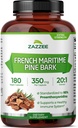 Zazzee Extra Strength French Maritime Pine Bark 20:1 Extrait, 350 mg Par Capsule, 180 Capsules Vegan, 95% Proanthocyanidines, Kosher, 6 mois d'approvisionnement, extrait 20X normalisé, non-OGM, fabriqué aux États-Unis
