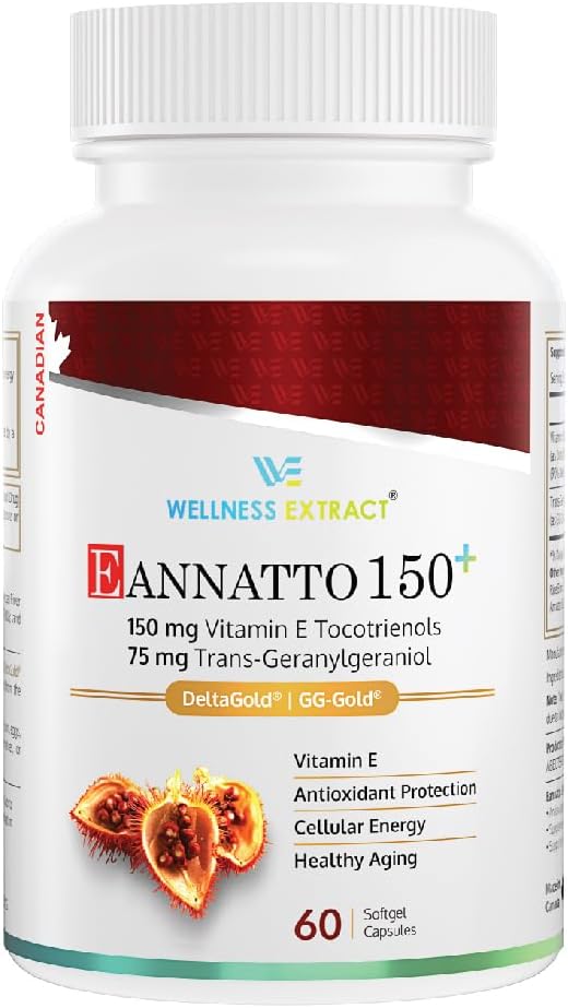 Wellness Extract Eannatto 150mg Vitamine E Tocotriénols Supplément avec GG - Vieillissement en santé 60 softgels.