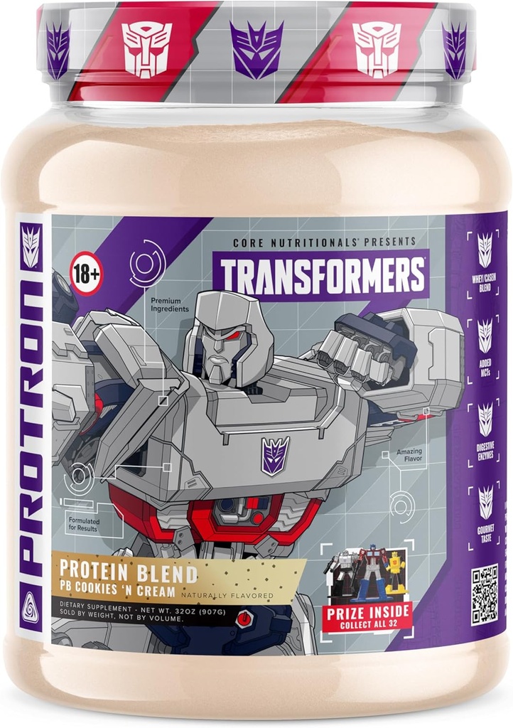Core Nutritionals Transformateurs Protron Protein , Whey + Casein Blend , MCTs & Enzymes digestifs , 25g Protein , Prix gratuit à l'intérieur - Megatron , 2 Pound (PB Cookie 'N Cream)