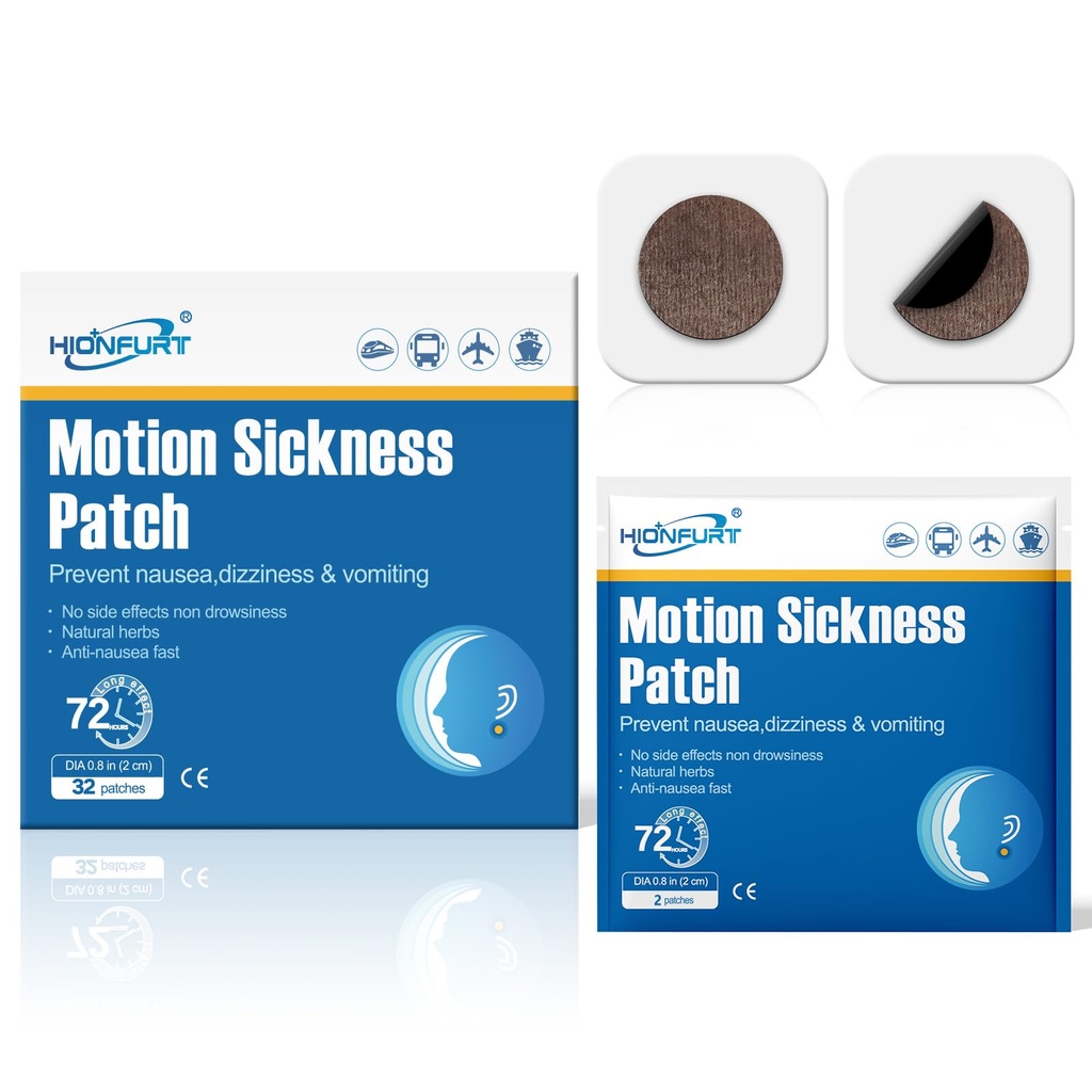 32ct Patches de maladie de mouvement – Patches de maladie de la mer pour croisière, voiture, avion, et autres voyages – non somnolent, efficace, dure 72 heures