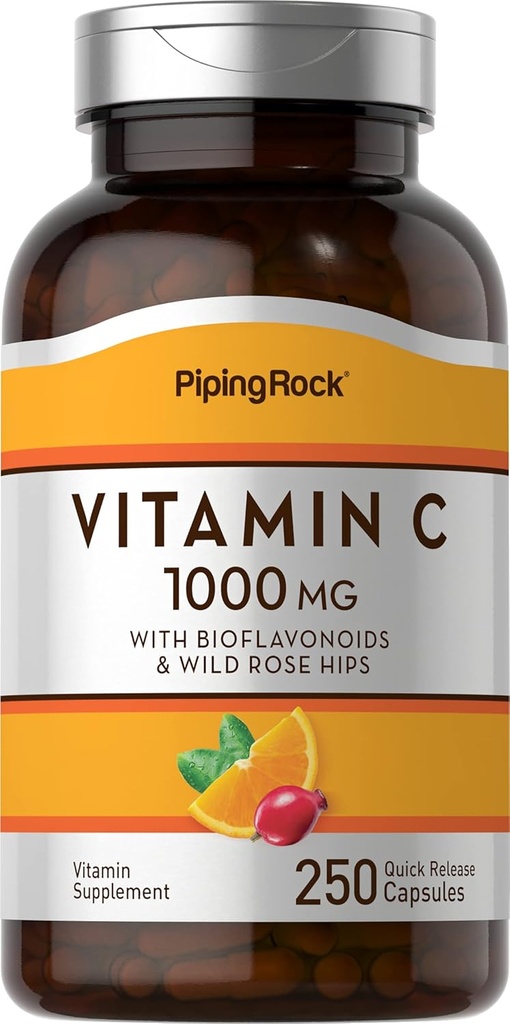 Piping Rock Vitamine C 1000mg de 250 capsules avec bioflavonoïdes et supplément de HIPS de Rose pour les femmes et les hommes