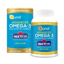 Qunol Advanced Omega 3 Krill and Fish Oil Complex, 10x Meilleure biodisponibilité, une dose de pilule, 250mg EPA & DHA, soutient la santé cérébrale, oculaire, cardiaque et articulaire, 60 comte (paquet de 1)