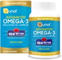 Qunol Advanced Omega 3 Krill and Fish Oil Complex, 10x Meilleure biodisponibilité, une dose de pilule, 250mg EPA & DHA, soutient la santé cérébrale, oculaire, cardiaque et articulaire, 90 Compte (paquet de 1)
