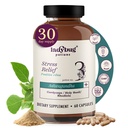Pilules d'humeur bio - 60 Capsules Suppléments d'ashwagandha bio pour les femmes et les hommes, Capsules de racine d'ashwagandha avec Cordyceps, Basilic Saint et Rhodiola, Réduire le stress, stimuler l'humeur et la fonction cognitive