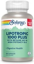 SOLARAY Lipotropic 1000 Plus avec Betain HCl & High Potency B-6, Digestion saine, énergie et soutien au métabolisme des graisses, Complexe lipotropique Plus Aloe Vera, garantie de 60 jours, 30 portions, 180 capsules