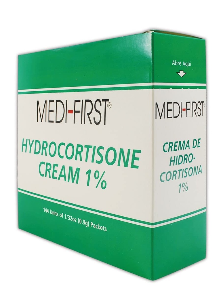 Médicament MP211-35 Medi-First 1% Hydrocortisone crème, 0,9 g, standard, vert/blanc (paquet de 144)