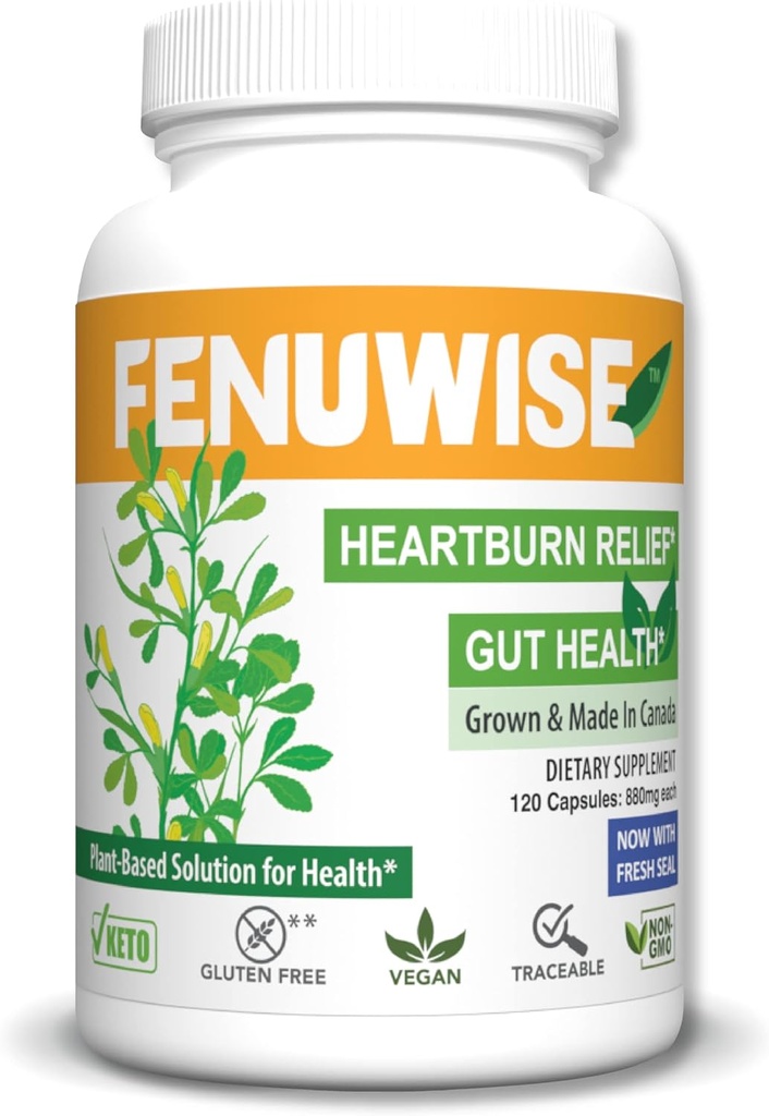 Supplément naturel Fenugreek Fiber Capsule pour le soulagement de l'acide - Supplément alimentaire végétalien Premium pour soutenir la santé digestive, 120 Compte