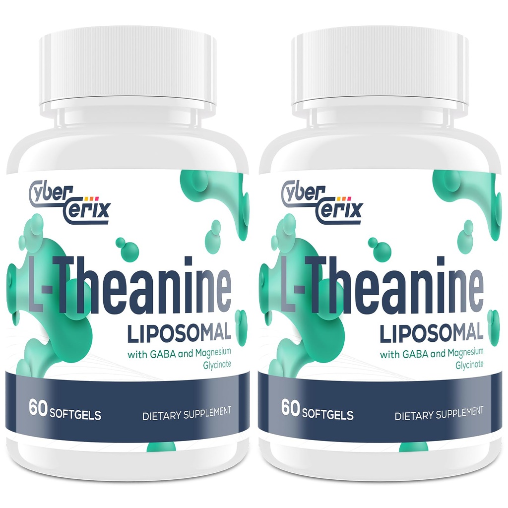 Liposomique L-Theanine 500mg, Complexe avec GABA 200mg & Magnésium 100mg, Supplément de force supplémentaire pour calme, relaxation et focus, sans gluten - 120 Capsules