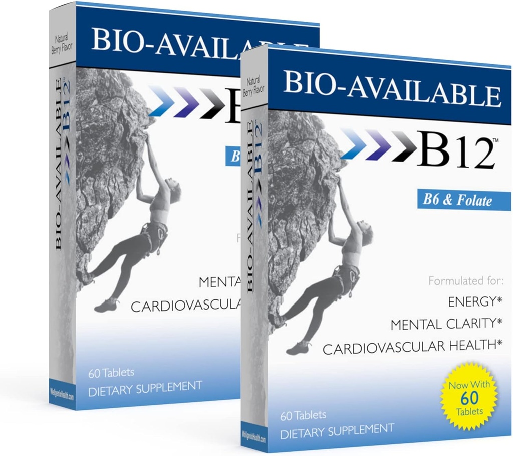 Wellgenix Bio disponible Sublingual B12-60ct (2 Pack) - Multivitamines quotidiennes Focus Formule de soutien avec/Vitamines C, B6, B12, Folate & Biotine - Supplément énergie et alimentation pour la santé immunitaire et globale