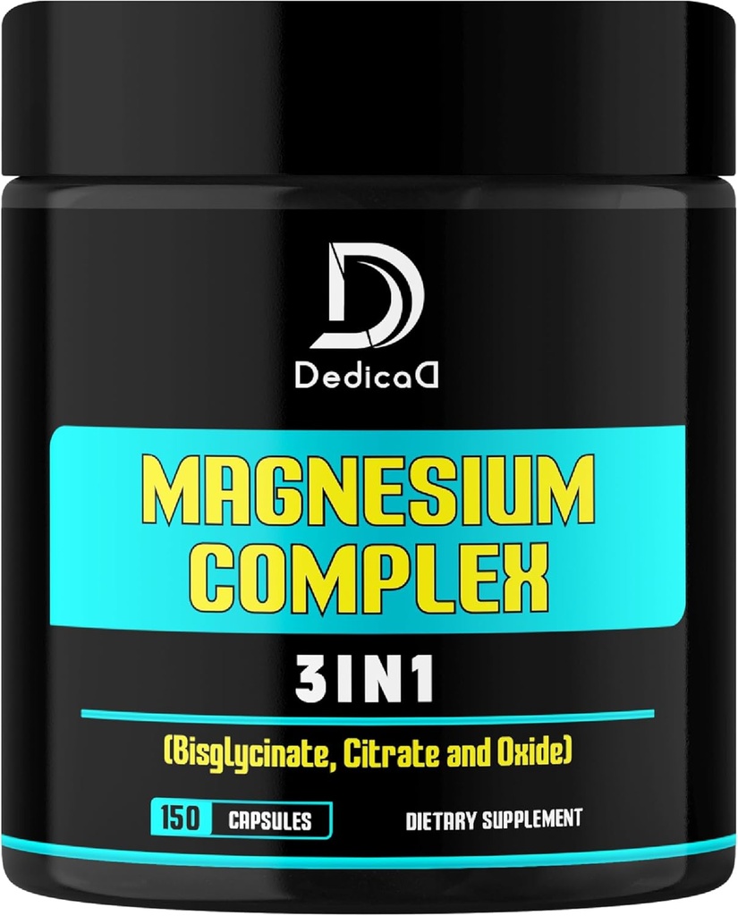 Bisglycinate de magnésium, citrate et oxyde - 150 Capsules - Supplément triple magnésium élémentaire de 100 mg - Soutien à la production d'énergie, musculaire, cerveau et santé immunitaire