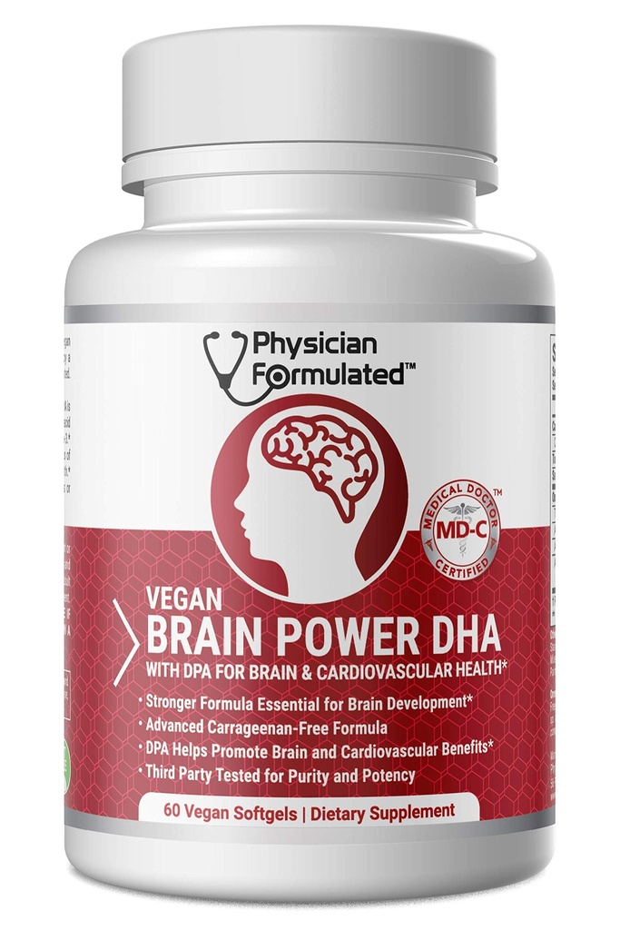DHA végétalien pour cerveau et prénatal 100% à base d'algue Omega 3 Acides gras essentiels avec NO Carrageenan, NO huile végétale Plus 2500mcg Astaxanthine